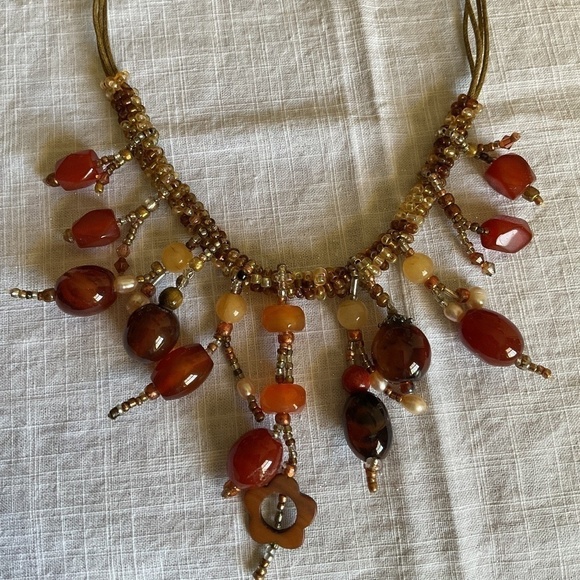 Hand made Carnelian Beds/Pearl Beatiful Necklace New - Picture 5 of 10